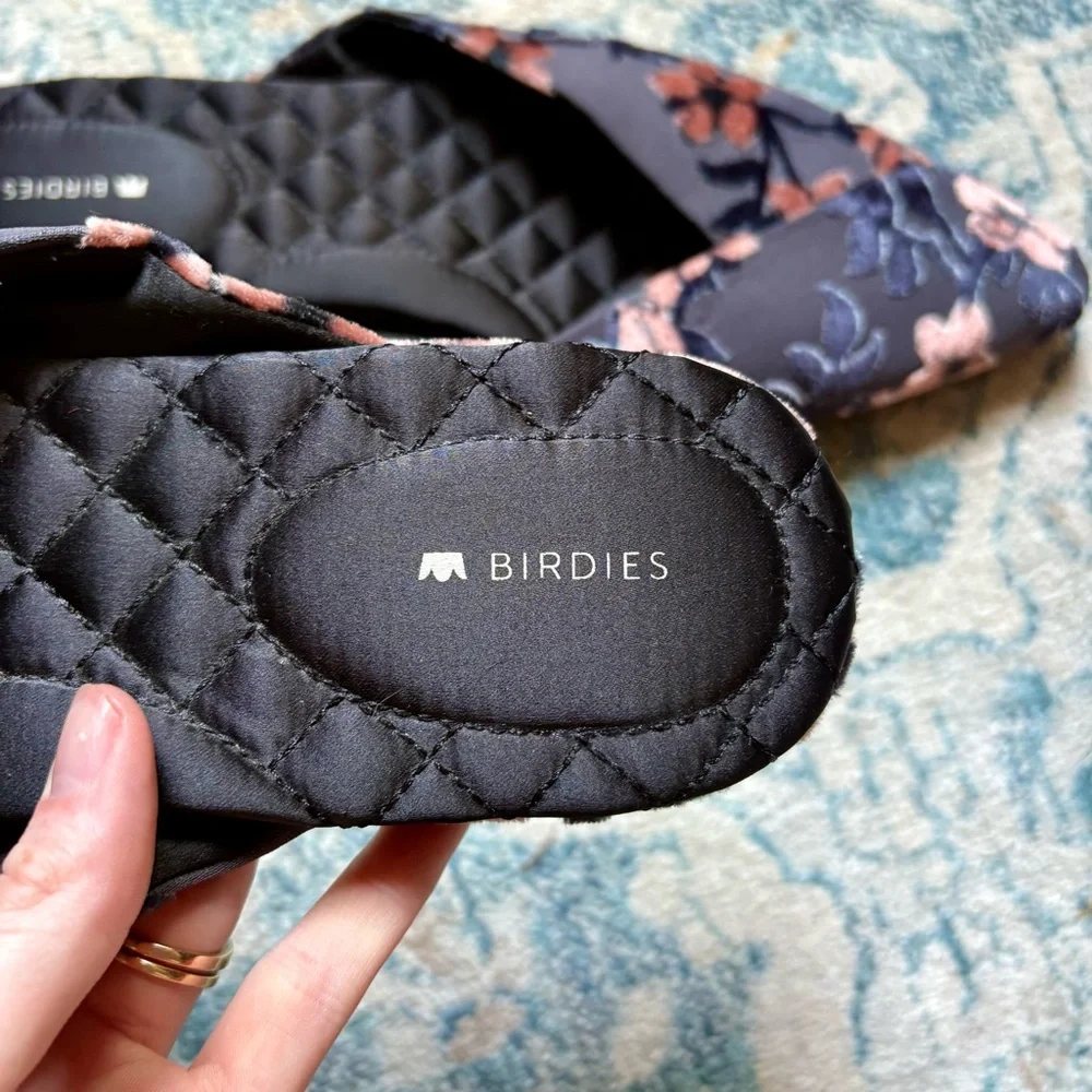 Birdies The Swan Cherry Blossom Pointed Toe Mules Size 11 Grey Velvet Floral - Picture 4 of 7